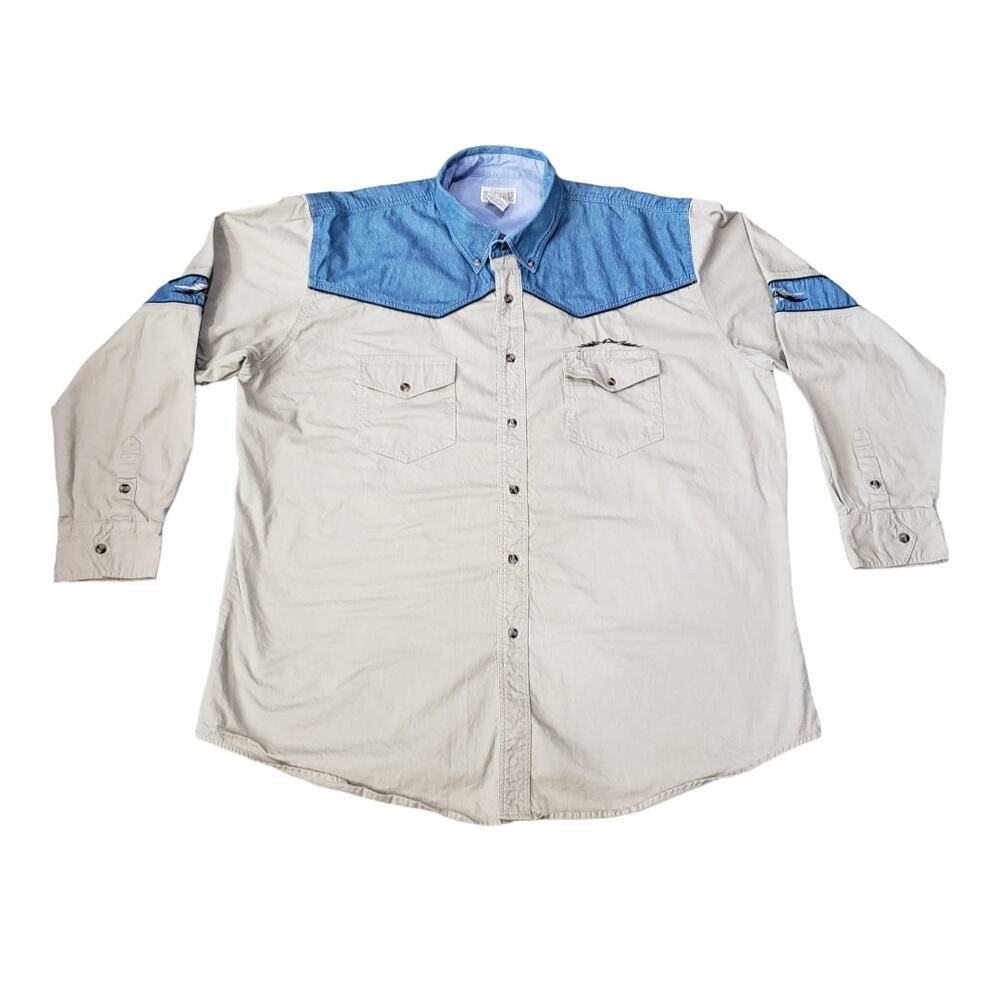 Vintage Express Rider Western Demin Long Sleeve Button Down Collared Shirt